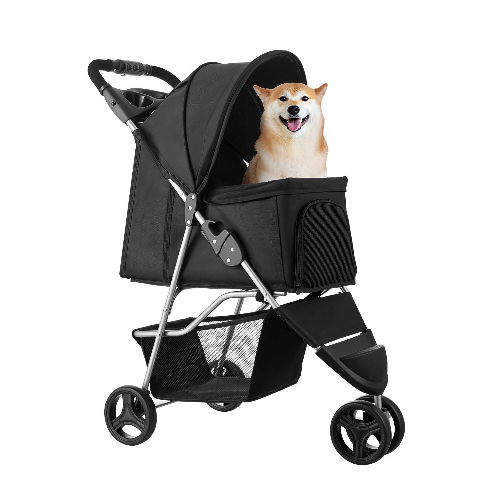 Foldable 3 Wheel Pet Stroller For Dogs With Brake For Travel Camp_voghion.com